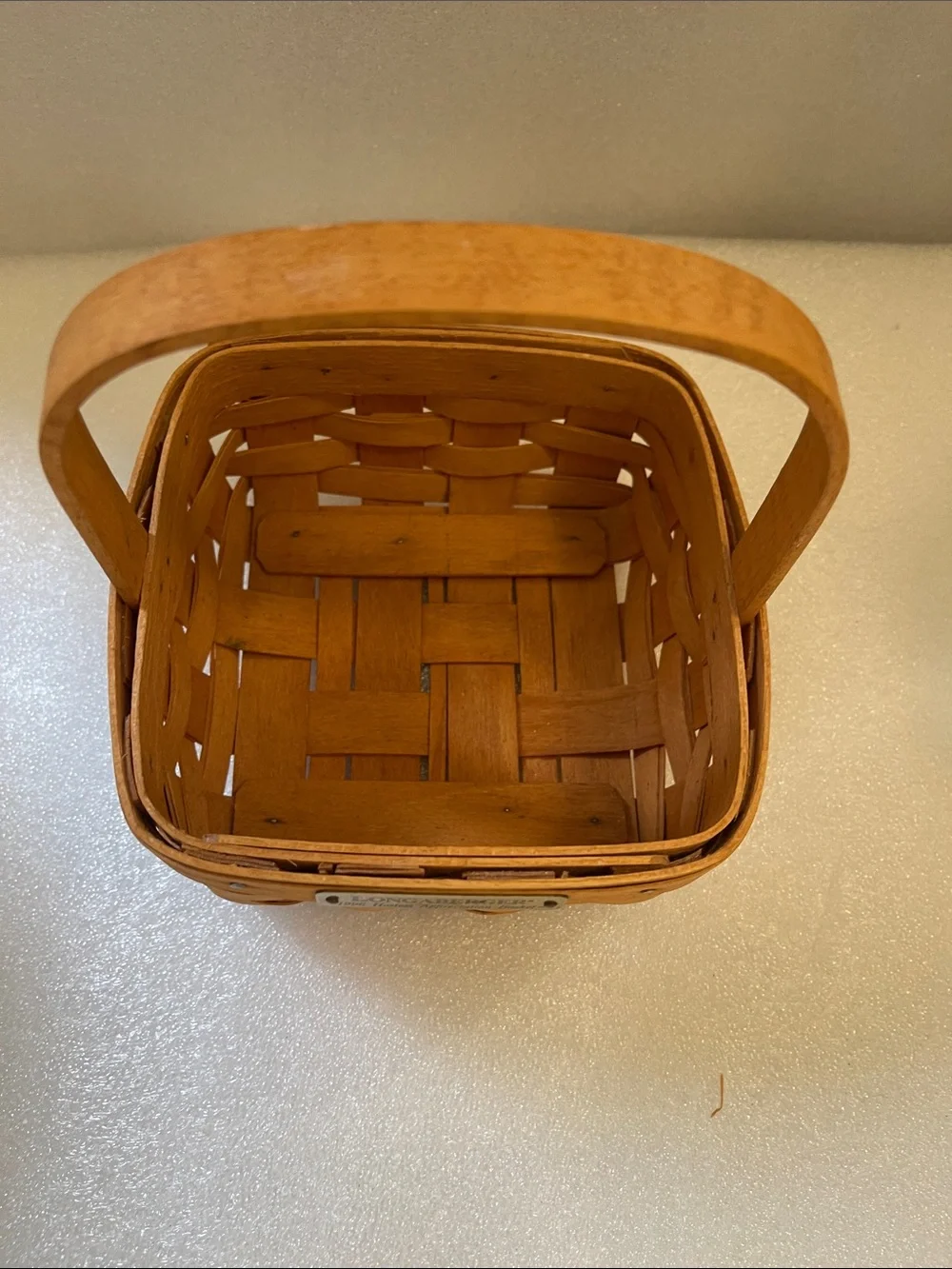 Longaberger Natural Brown Handwoven Wood Basket with Handle
